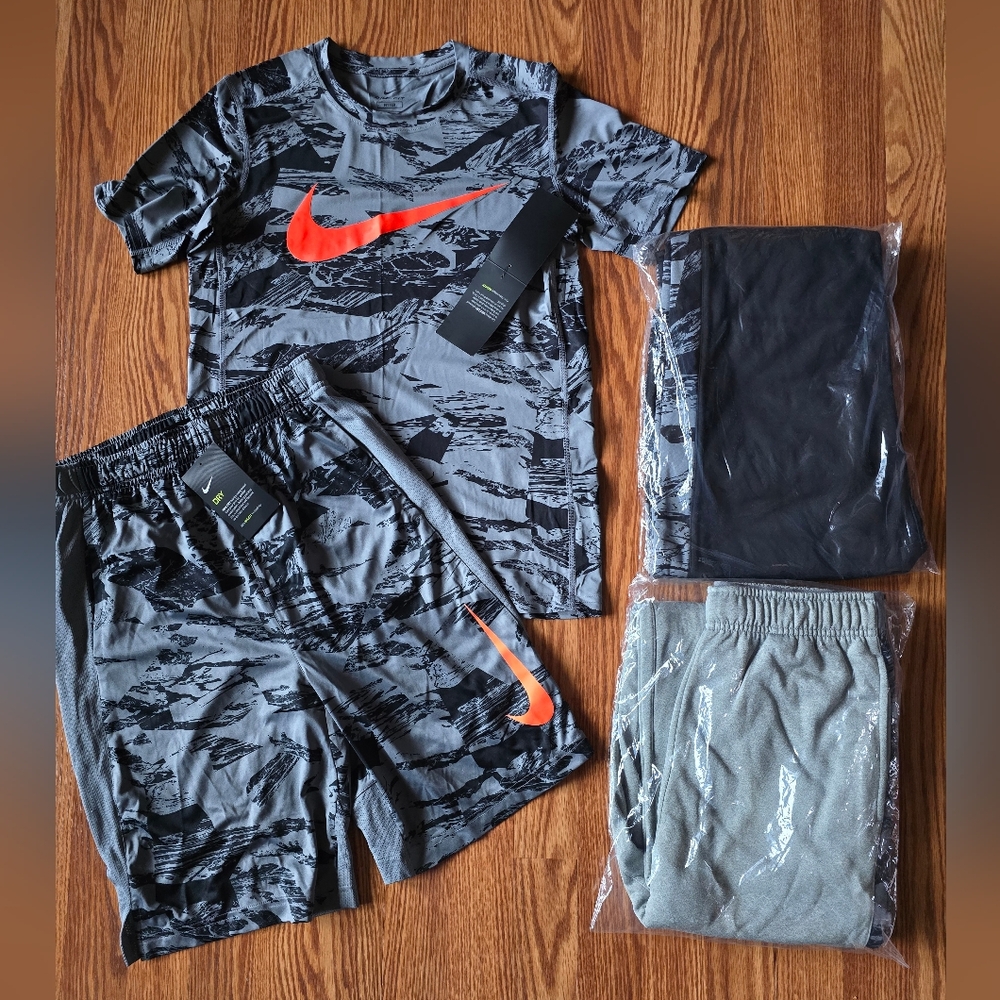 Boys YXL XL Nike Bundle Shirt Short Pants NWT Grey Black Marble